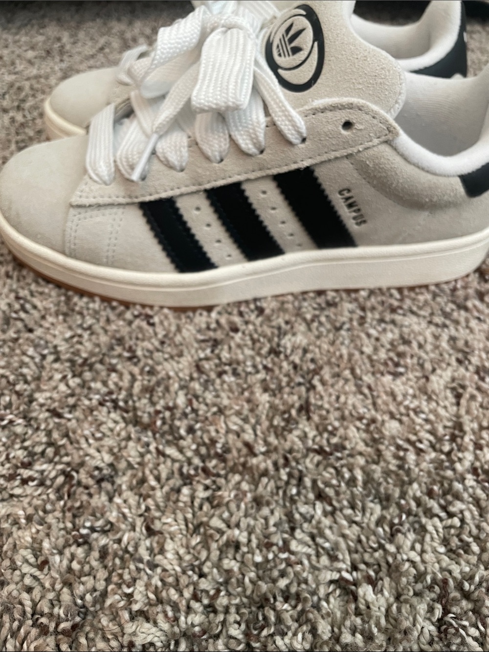 adidas Kids Suede Sneakers in White with Black Stripes